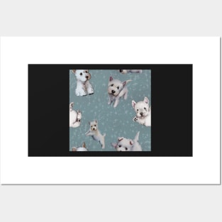 Westies mom blue pattern Posters and Art